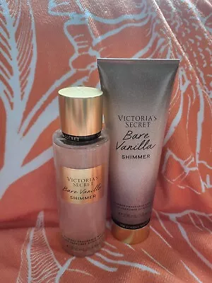 Victoria’s Secret Bare Vanilla Shimmer Fragrance Mist 8.4oz & Lotion Gift Set • $19