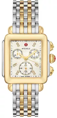 New Michele Deco Diamond Dial Two Tone Gold MWW06A000779 Ladies 33mm Watch • $1399