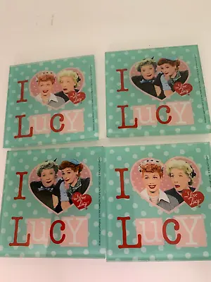 I Love Lucy Coasters Set Of 4 Two Designs Turquoise Lucite Lucille Ball Retro • $16.65