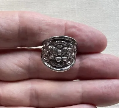 Vintage Lotus Cigar Band Ring Nouveau Deco Etched Artisan Beauty Rebirth 7.25 • $125