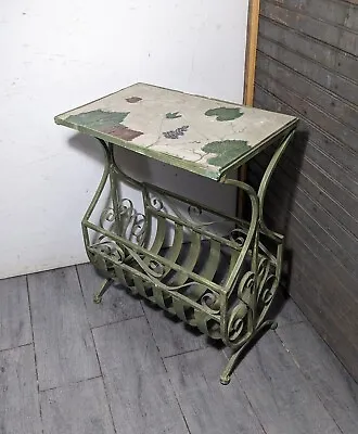 Vintage Rustic Tuscan Shabby Chic Side Table/Plant Stand With Magazine Rack • $126