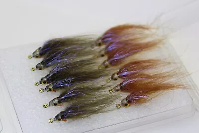 12 Pcs Brown Olive UV Polar Fry Slowly Sinking Salmon Trout Minnow Fly Lures Set • $8.89