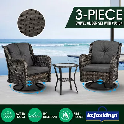 $499.29 • Buy Garden 3 Pcs Outdoor Furniture Lounge Setting Wicker Sofa Patio Swivel Chair Set