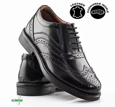 Mens Leather Foam Padded Vamp Lace Up Brogues Wedding Smart Formal Shoes Size • £29.95