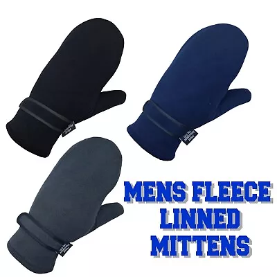 Mens Mittens Fleece Lined Gloves Heat Insulation Adults Winter Warm • £4.65