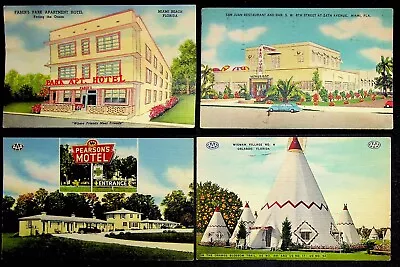 Florida Lot Of 4 Vintage Postcards Wigwam Village Faber's Park Pearson's Motel • $9.95