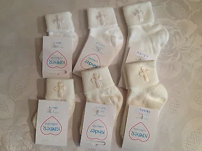 Little Baby Boys Girls Christening Socks White Or Ivory Cream 0-18 Months Cross • £3.45