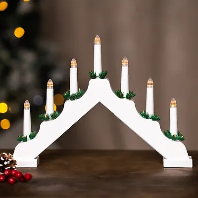Christmas Candle Bridge Arch 7 Bulb White Home Decor Wooden Light Xmas Window • £10.99