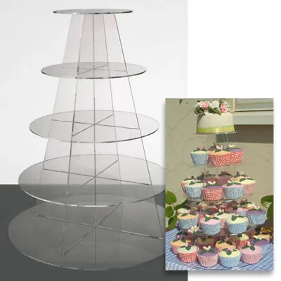 Cupcake Stand 5 TIER ROUND - Clear Acrylic Display Tower For Wedding & Party UK • £34.95