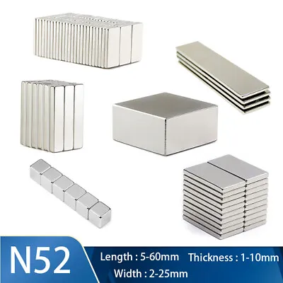 Strong Magnets Size 5-60mm N52 Grade Neodymium Block Small Thin Rectangle Magnet • $2.52