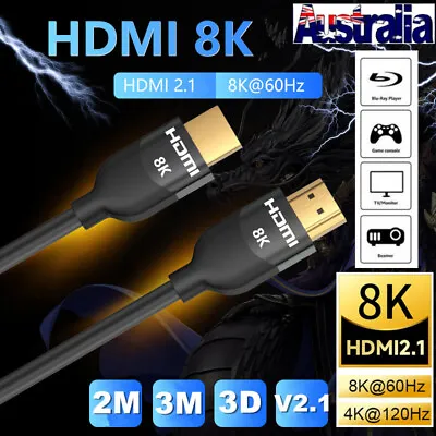 8K HDMI Cable Lead Cord V2.1 Ultra HD 4K For ULTRA HD UHD 4K TV Monitor 2M 3M AU • $36.99