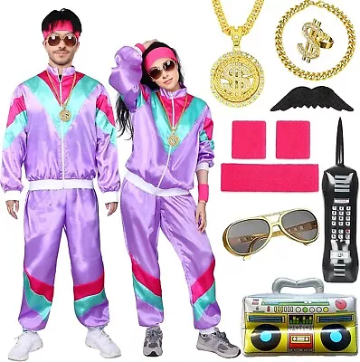 80S 90S Costume Men Women 6 Pcs Lilac 80'S Shell Suit Outfit Fancy Dress XXL • £20