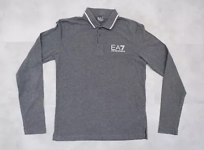 Emporio Armani EA7 Mens Polo T-Shirt Size S Small Grey Long Sleeve Top VGC • £28.80