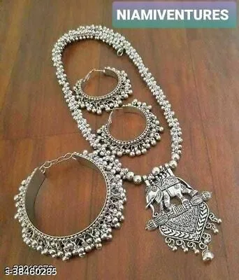 $19.58 • Buy Elegant Oxidised Silver Necklace Earrings Bracelet Set Wedding Jewelry For Women
