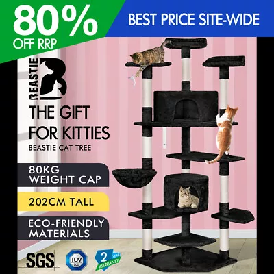 BEASTIE Cat Tree Scratching Post Scratcher Tower Condo House Furniture Wood 202 • $119.95