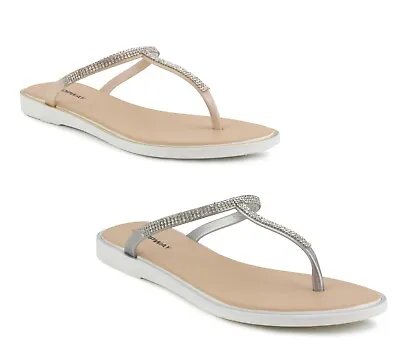 Womens Fashion Flip Flops Toe Post Slip On Diamante Thong Strap Ladies Sandals • £7.90