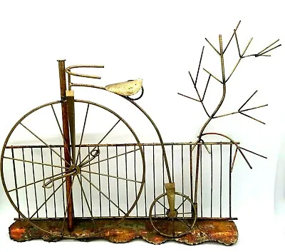 Vintage Copper Wall Art Sculpture Bicycle Tree Fence MCM Steampunk • $74.95