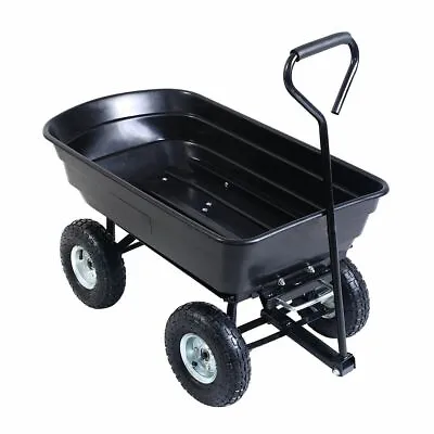 New Black Garden Dump Cart 75L 300kg Wheelbarrow Tipping Trolley Truck Trailer • £59.75