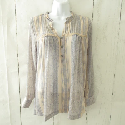 Anthropologie Dolan Top S Small Blue Tan Print Popover Boho Peasant • £16.08