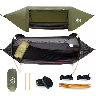 1 Person Hammock Tent With Bug Net And Rain Fly For Camping Hiking Army Green • $179.98