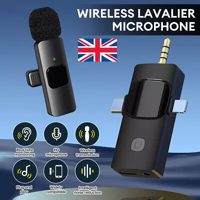 3 In 1 Wireless Lavalier Microphone Audio Video Recording Mic For Android IPhone • £19.69