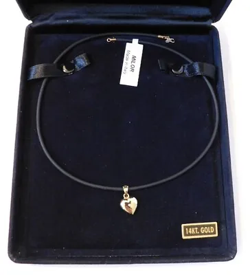 MILOR Italy 14K Yellow Gold & Rubber Necklace & 14K Heart Pendant Unworn • $115