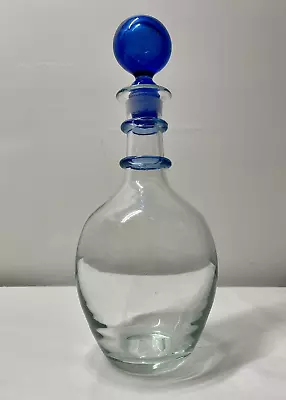 Blenko Mid Century Modern Blue & Clear Art Glass Decanter & Stopper • $116.95