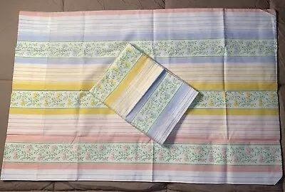 2  New Vintage Pink Yellow Flowers Pink Yellow Stripe Standard Pillow Cases -DE9 • $10.99