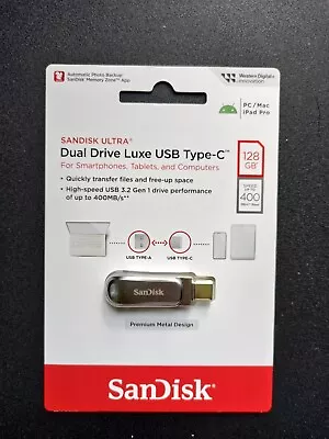 Sandisk Ultra 128GB Ultra Dual Drive Luxe USB 3.2 A & C - Silver Brand New • $15.99