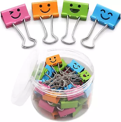 Smiling Binder Paper Clips - 40 Pcs 19Mm Mini Colored Metal Fun Clip Clamps With • $17.97