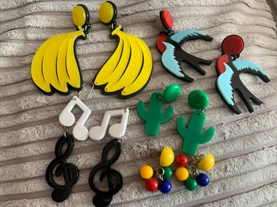 £8.99 • Buy 5x Vibrant Funky 60s 70s Retro Vintage Earrings Costume Jewellery