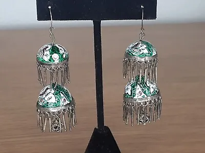 Antique Chinese Enamel Chandelier Tiered Dangle Earrings • $225