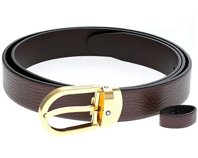 MONTBLANC Horseshoe Buckle 30MM Brown Leather Belt 129423 • $350