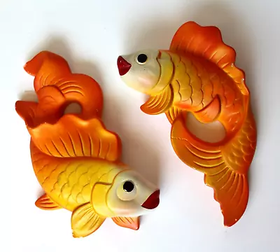$22.50 • Buy Vintage 1971 Miller Studios Chalkware Orange Goldfish Koi Wall Art Plaques