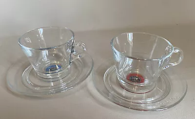 Lavazza Glass Cappuccino Coffee Cups Modo Mio Set Of 2 Cups & Saucers • £14.99