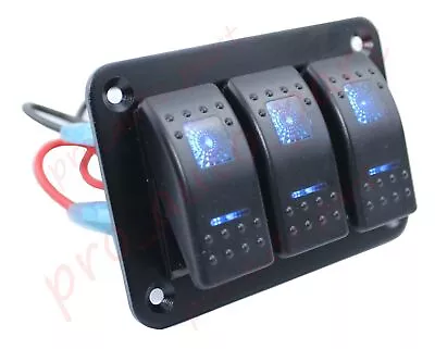 For Car Marine Boat Waterproof 3 Gang Blue LED Light Toggle Rocker Switch Panel • $23.59