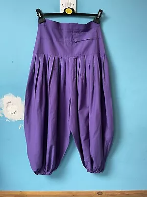 Purple Cotton Hi Waist Harem Balloon Hippy Lagenlook Artisan Bloomer Trousers S • £4.99