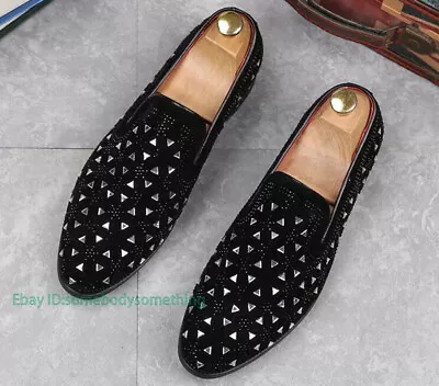 Men's Fashion Round Toe Diamante Slip On Loafers Youth Causal Party Dress Shoes_ • $75.99