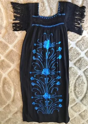 Mexican Black Embroidered Long Fiesta Dress  • $46