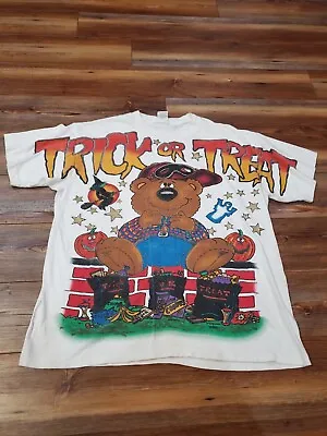 Vintage 90s Trick Or Treat Halloween Bear Freeze ALL OVER PRINT T-Shirt Sz XL • $89.88