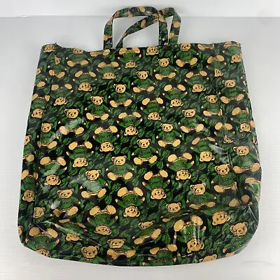 Vintage Harrods Knightsbridge Tote Bag Large Green PVC All Over Teddy Print UK • $29.95