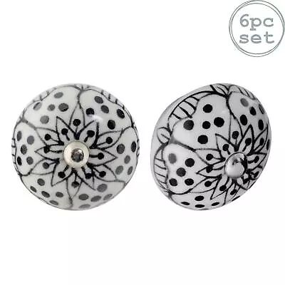 £10.99 • Buy Ceramic Door Knobs Cabinet Drawer Handle Set, Floral Design, White/ Black - X6