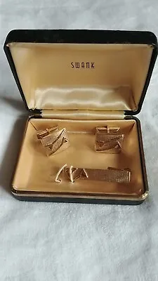 Swank Set Cufflinks &Tie Clip Martini Glasses Textured Gold Tone In Box Vintage • $24.95