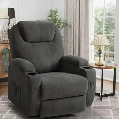 MASSAGE RECLINER CHAIRS Fabric 360 Degree Swivel With Drink Holder • $304.13