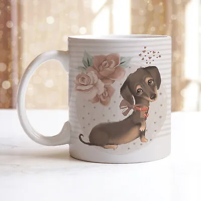 Personalised Coffee Tea Mug DACHSHUND Name Pink Roses Girls Ladies Decor Gift • £7.69