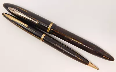 VNTG 5.5  Sheaffer Balance Vac Fill Fountain Pen Brown Striated #5 Nib & Pencil • $39.99
