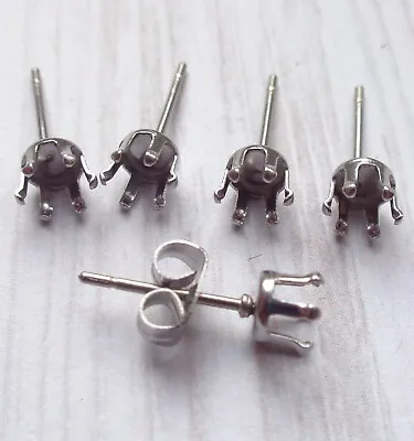 50pcs Stainless Steel Stud Earring Claw Prong Blanks: Fits 4mm Point Back Gems • £6.50