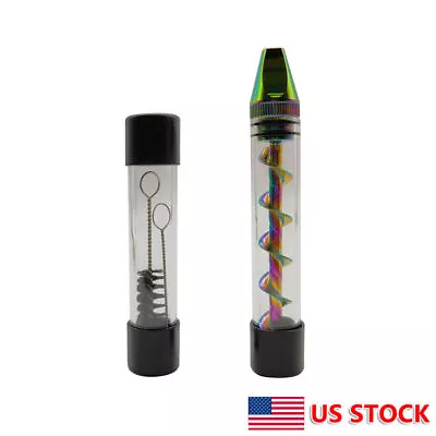 Glass Mini Tube Twisty Blunt Smoking Pipe Blunt Metal Tip W/ Cleaning Brush US • $10.99