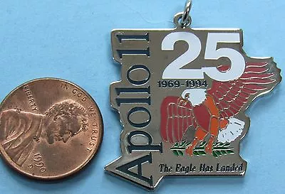 NASA Enamel CHARM / PENDANT - LARGE '89 Vtg APOLLO 11 Moon 25th Anniversary • $5.99