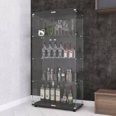 4-Shelf Glass Display Cabinet Glass Curio Cabinets Bookshelf Display Trophy Case • $265.99